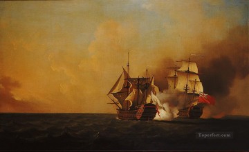 Buque de guerra Painting - Acción de Samuel Scott entre Nottingham y Marte 1746 Batalla naval